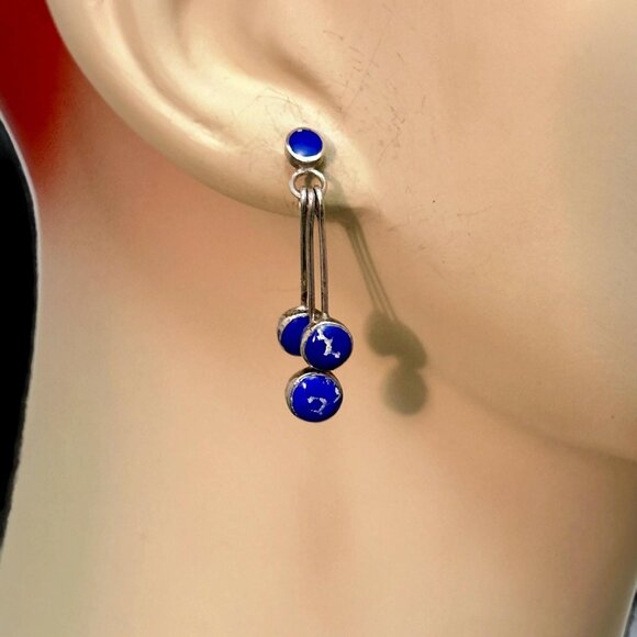 Blue Earrings, Sterling Silver, Pierced Dangle, Boho, Lightweight, Boho - Picture 1 of 3